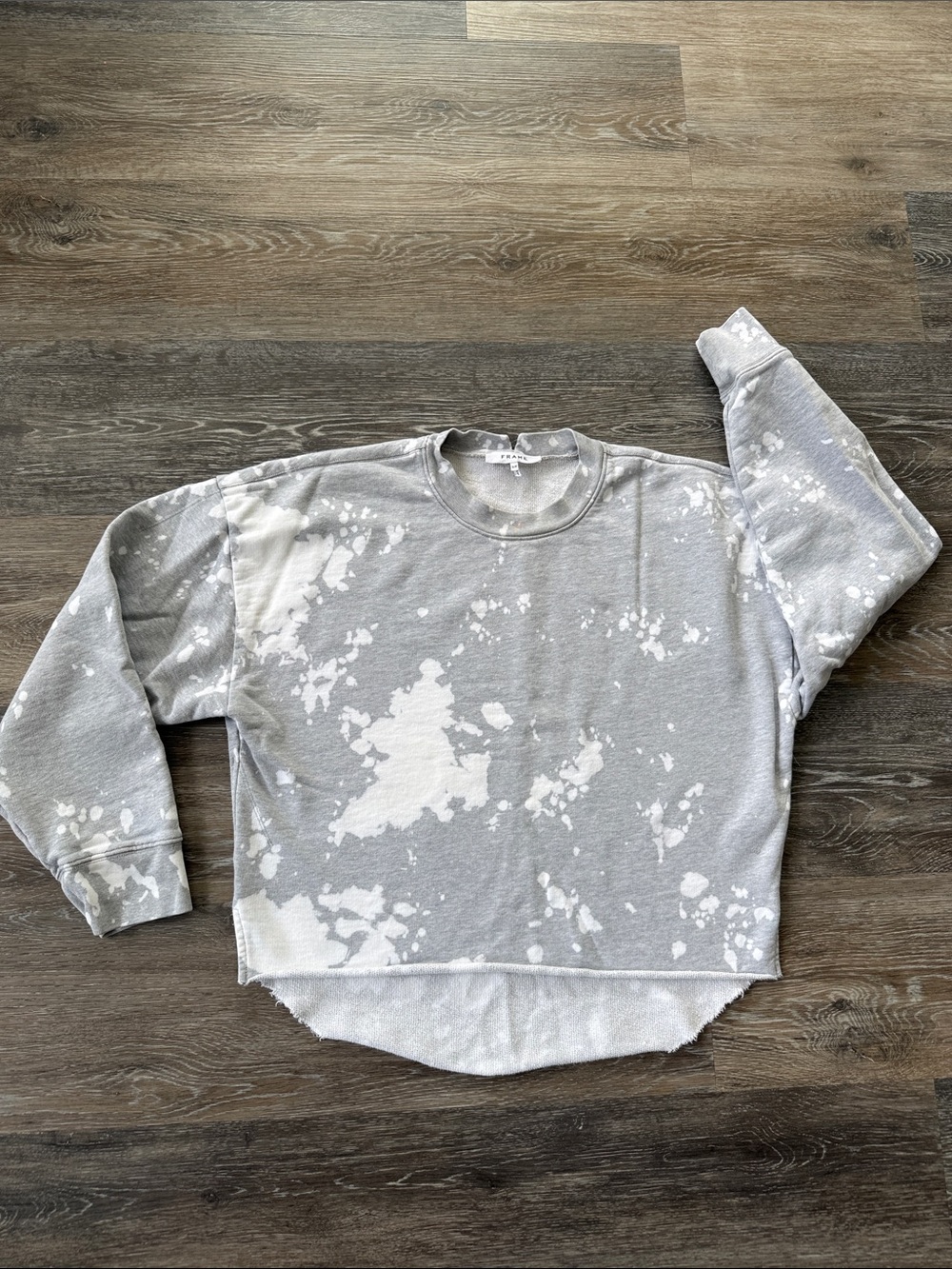 Frame Denim Gray & White Tie-Dye Crewneck Sweatshirt